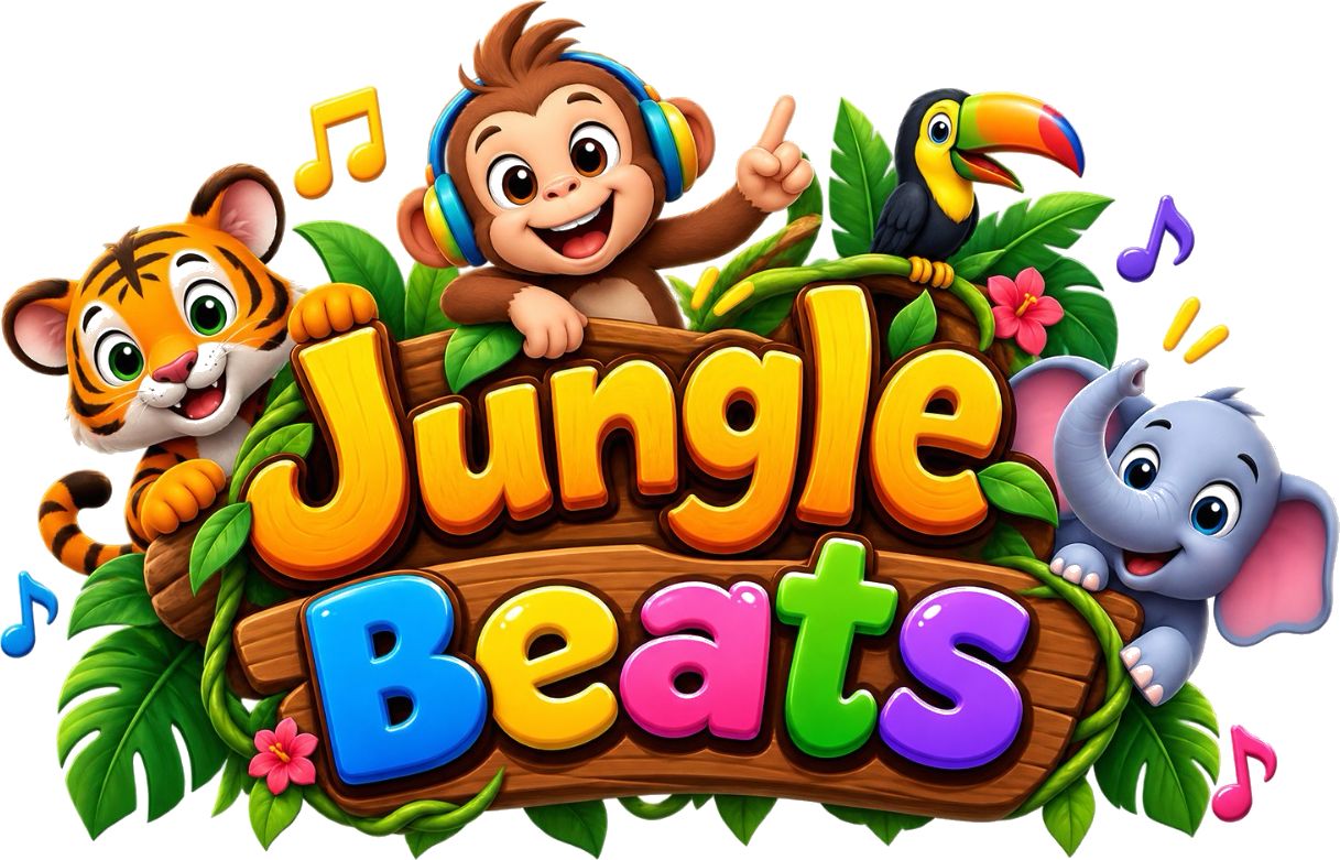 Jungle Beats — cartoon animals around a wooden sign